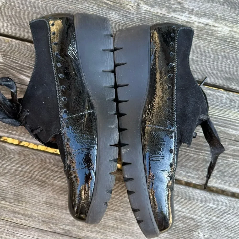 WONDERS Ribbon Lace Derby Wedge Leather Loafers In Nero 39